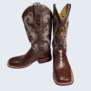FERRINI Alligator Belly Print Western Boots Cowhide Vamp Mens Size 7B #4079309